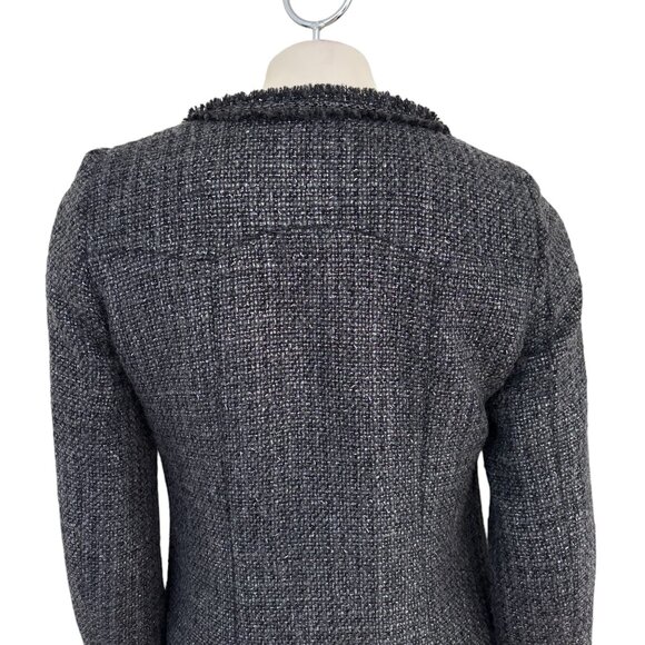 ZARA Wool Blend Fringe Trim Metallic Weave Long Tweed Blazer Jacket SZ S - Picture 5 of 10